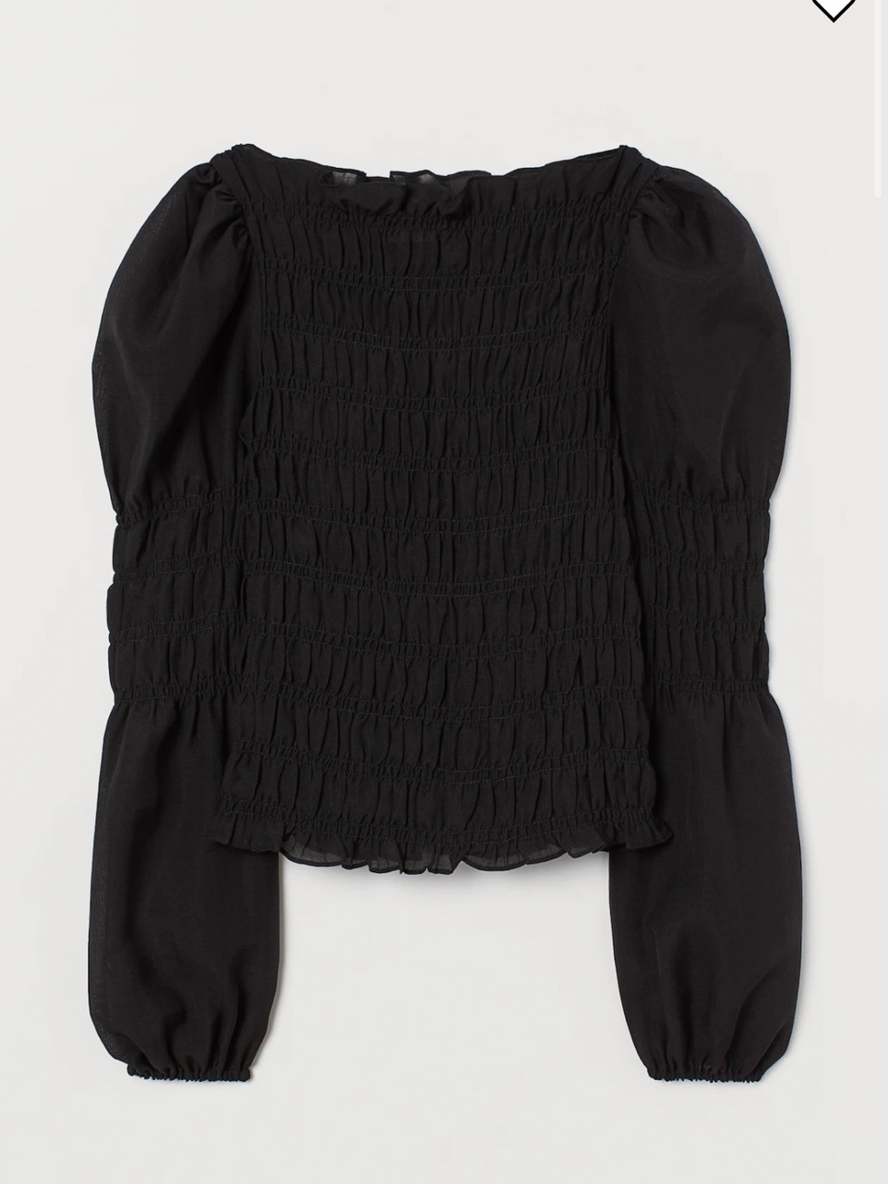 H&M Black Smocked Puff-Sleeve Blouse